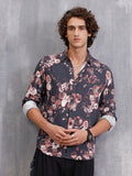 Fluid Dark Floral Printed Shirt In Slim Fit | Black