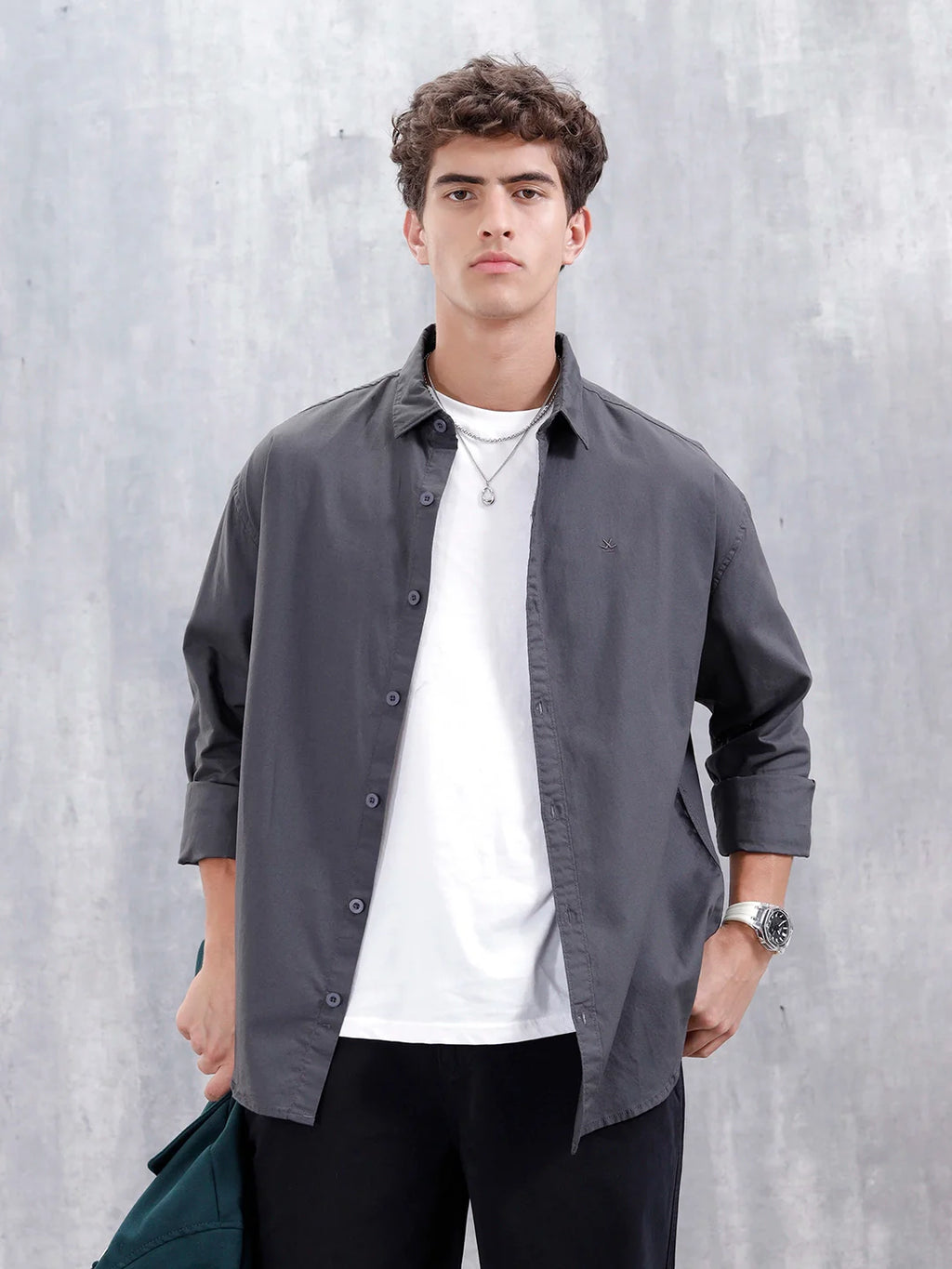 Solid Oversized Casual Shirt | Grey