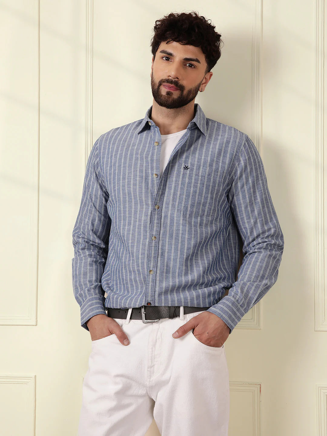 Chambray Striped Classic Shirt | Blue