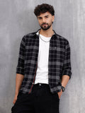 Soft Hand Brushed Check Shirt In Crepe Yarn | Black