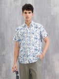 Fluid Viscose Nylon Shirt With Watercolour Inspired Aop | Blue