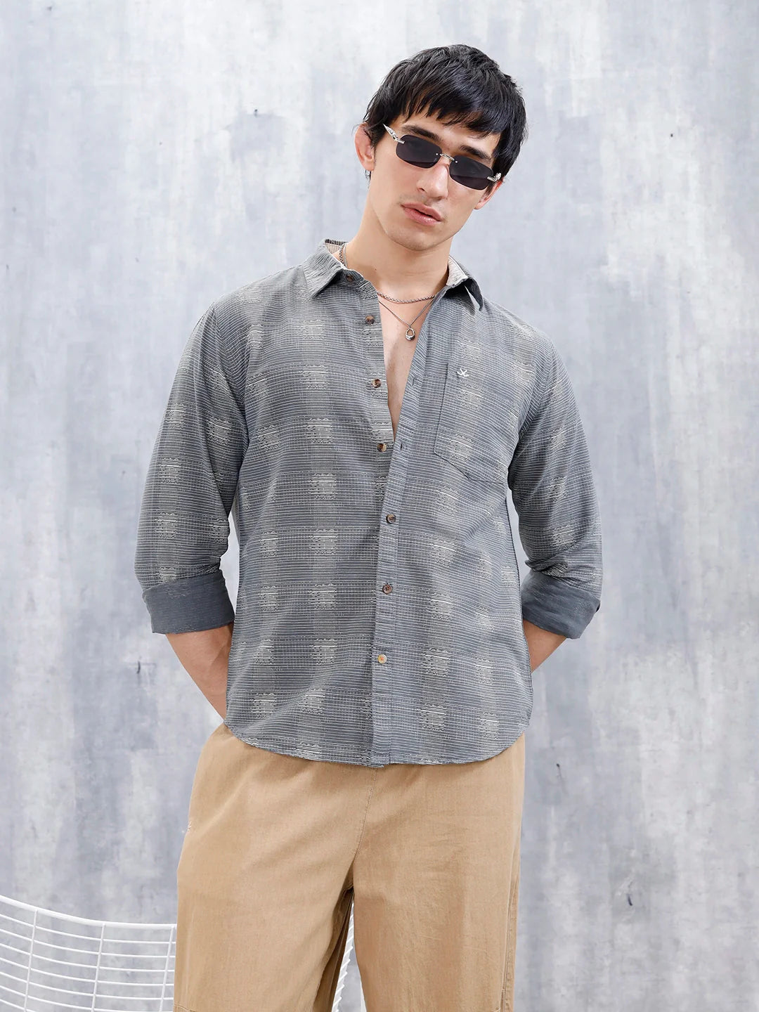 Printed Men's Casual Slim Fit Shirt  | Dark Grey