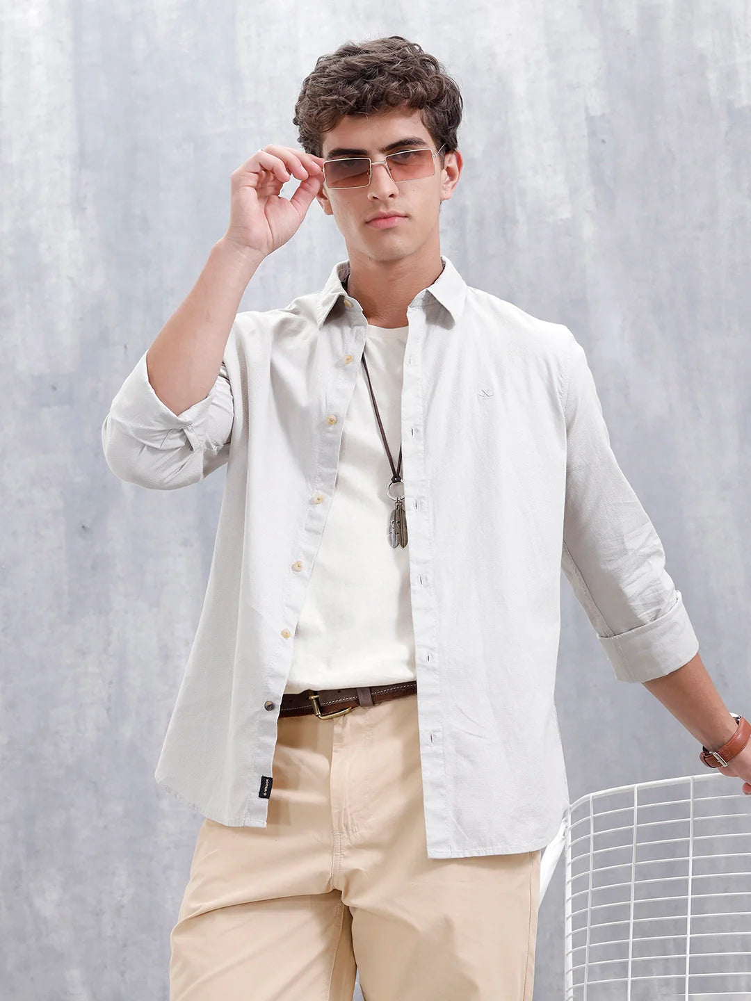 Men'S Casual Solid Slim Fit Shirt  | Beige