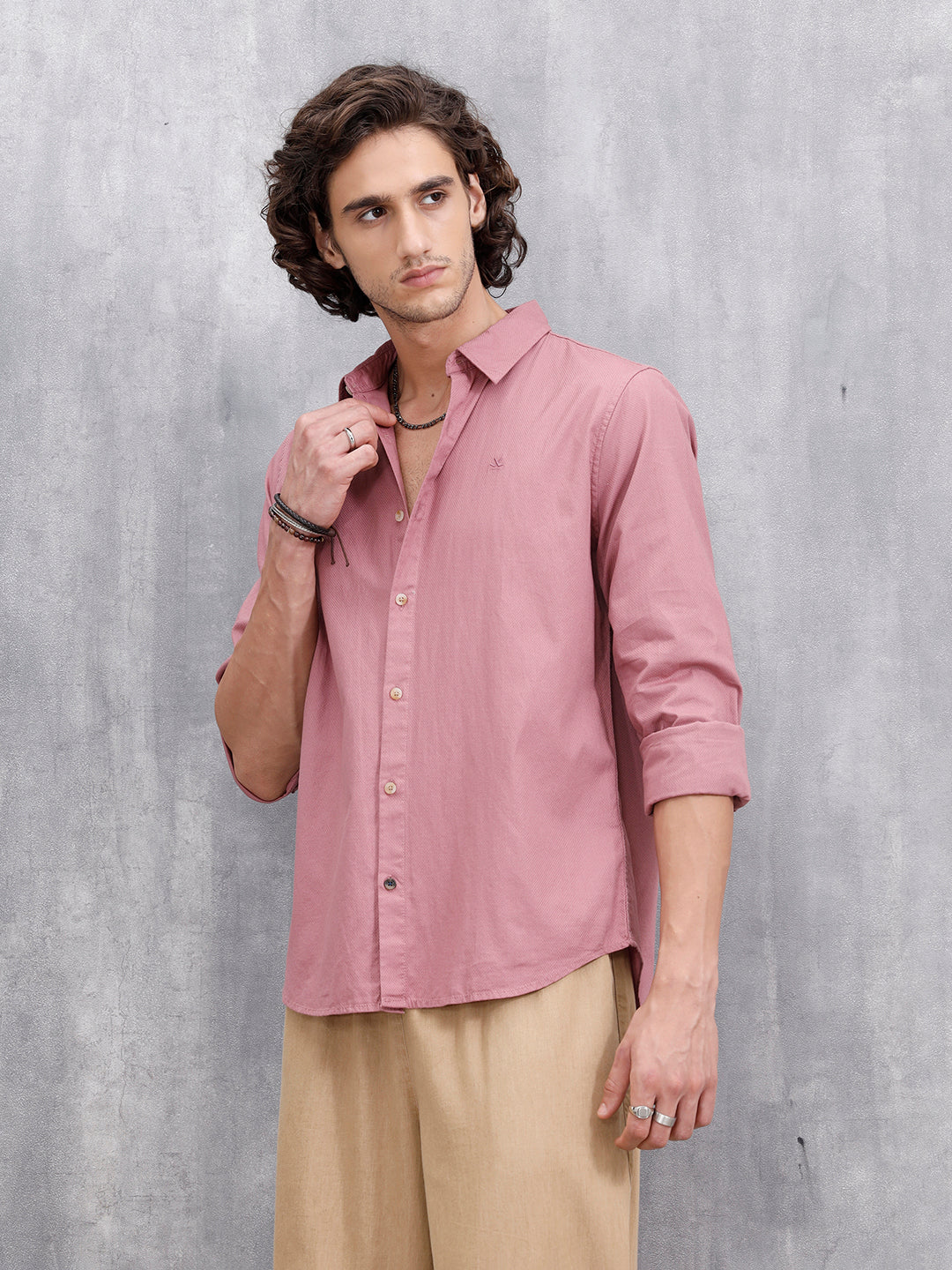 Solid 100%Cottom Slim Fit Shirt | Pink