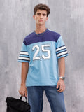 Men’s Colorblock Varsity Graphic Oversized Fit T-Shirt | Blue