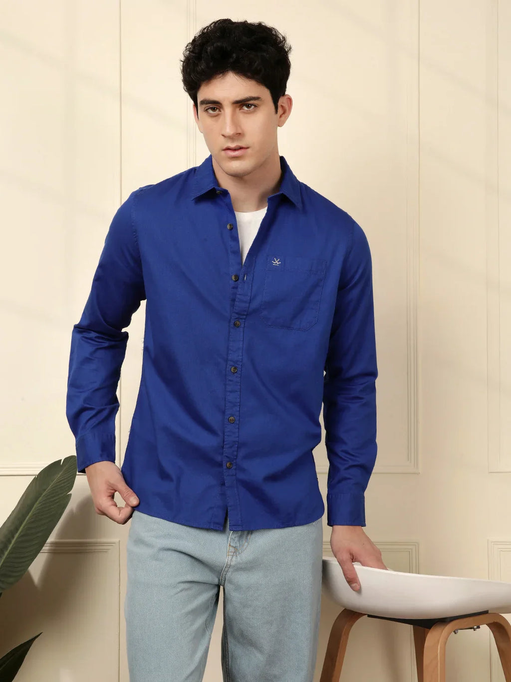 Solid Blue Regular Fit Shirt