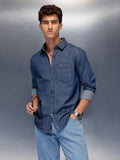 Washed slim fit denim shirt | Blue