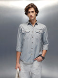 Men's casual slim fit double pocket shirt | Grey