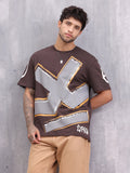 Grafitti Inspired Logo Placement Print Oversized Fit T-Shirt | Brown