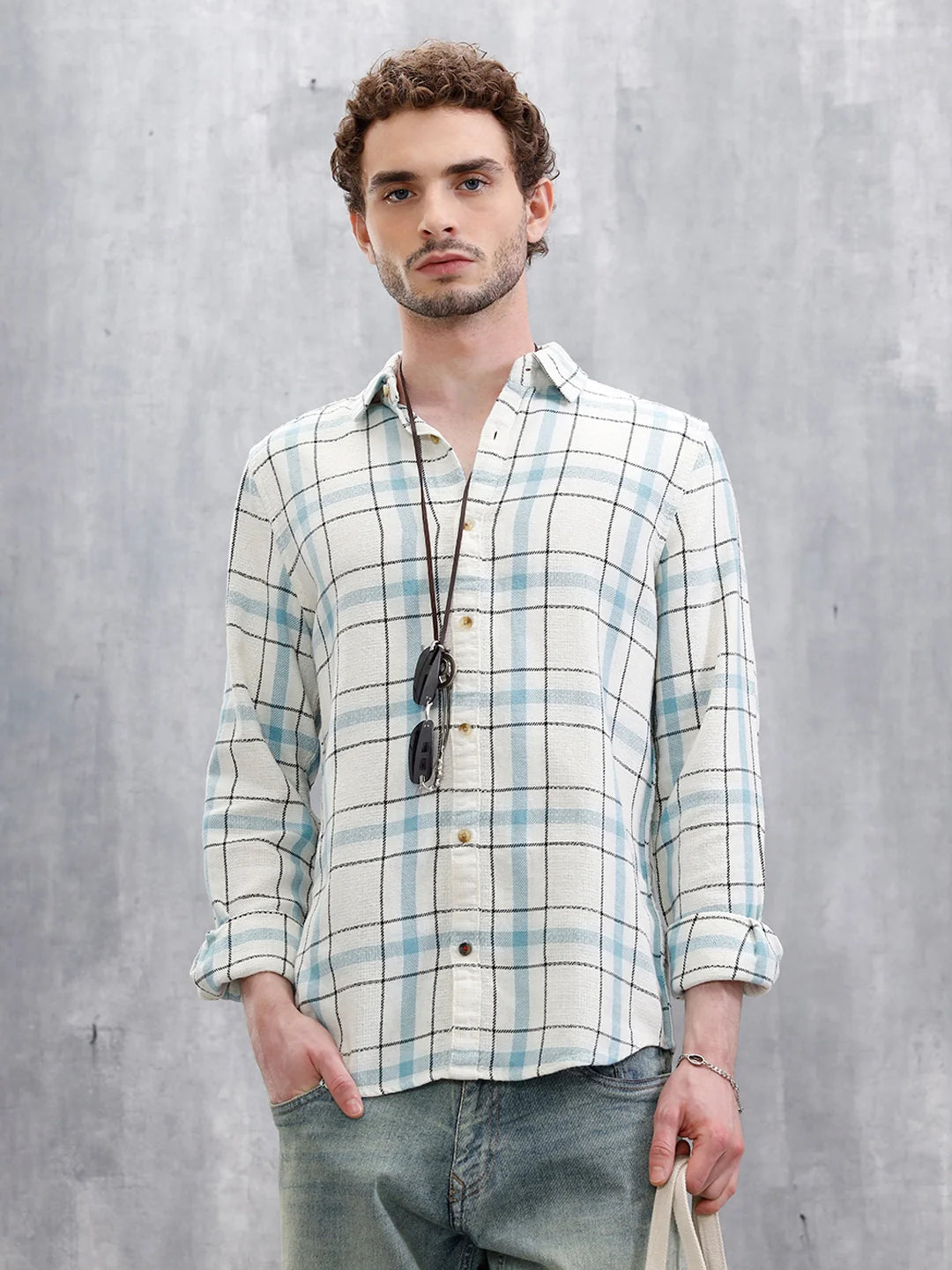 Textured Checks Slim Fit Shirt | Blue