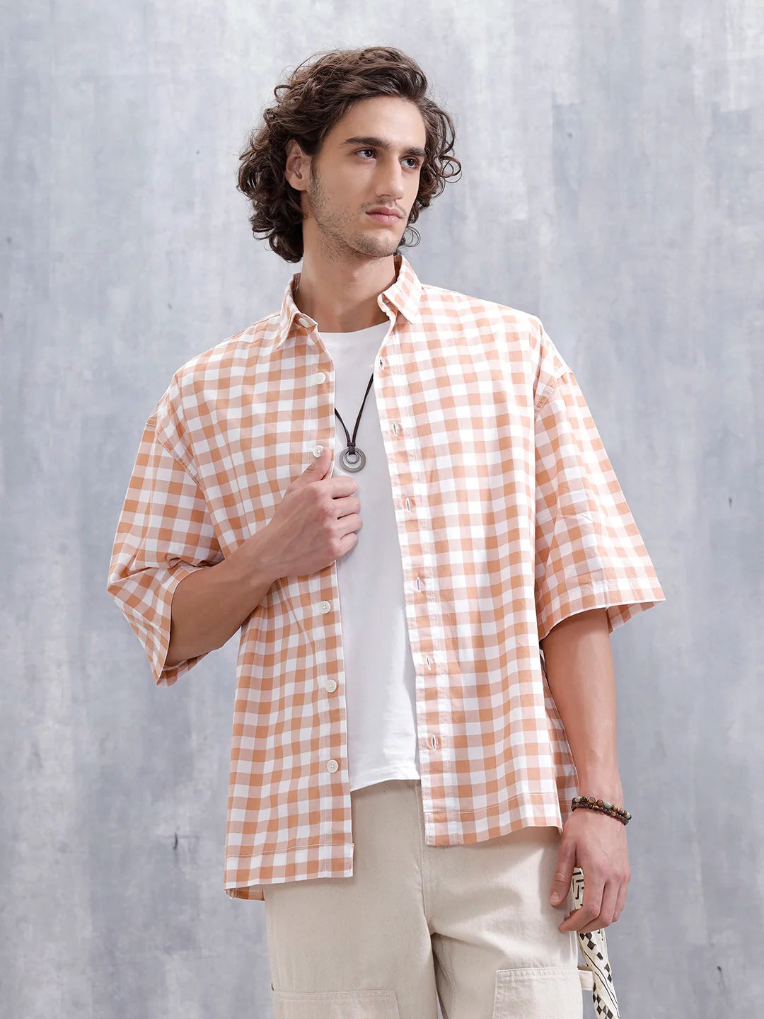 Men’s Casual Oversized Plus Fit Checked Shirt | Orange