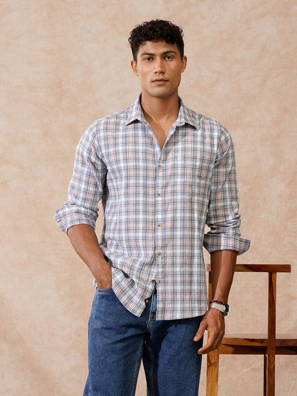 Textured Seersucker Slim Fit Shirt | Grey