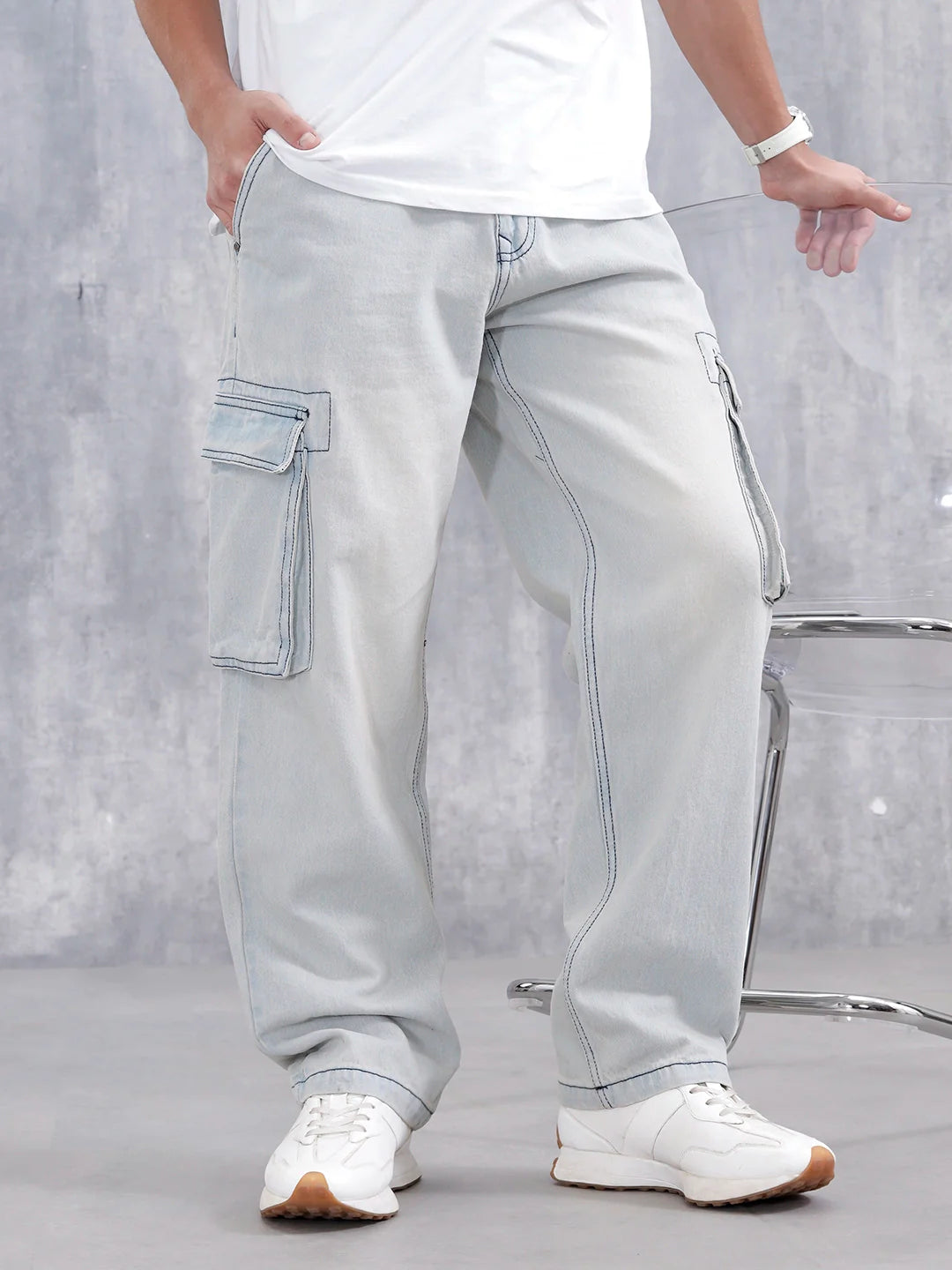 Superstone Wash Loose Cargo Fit Jeans | Super Stone