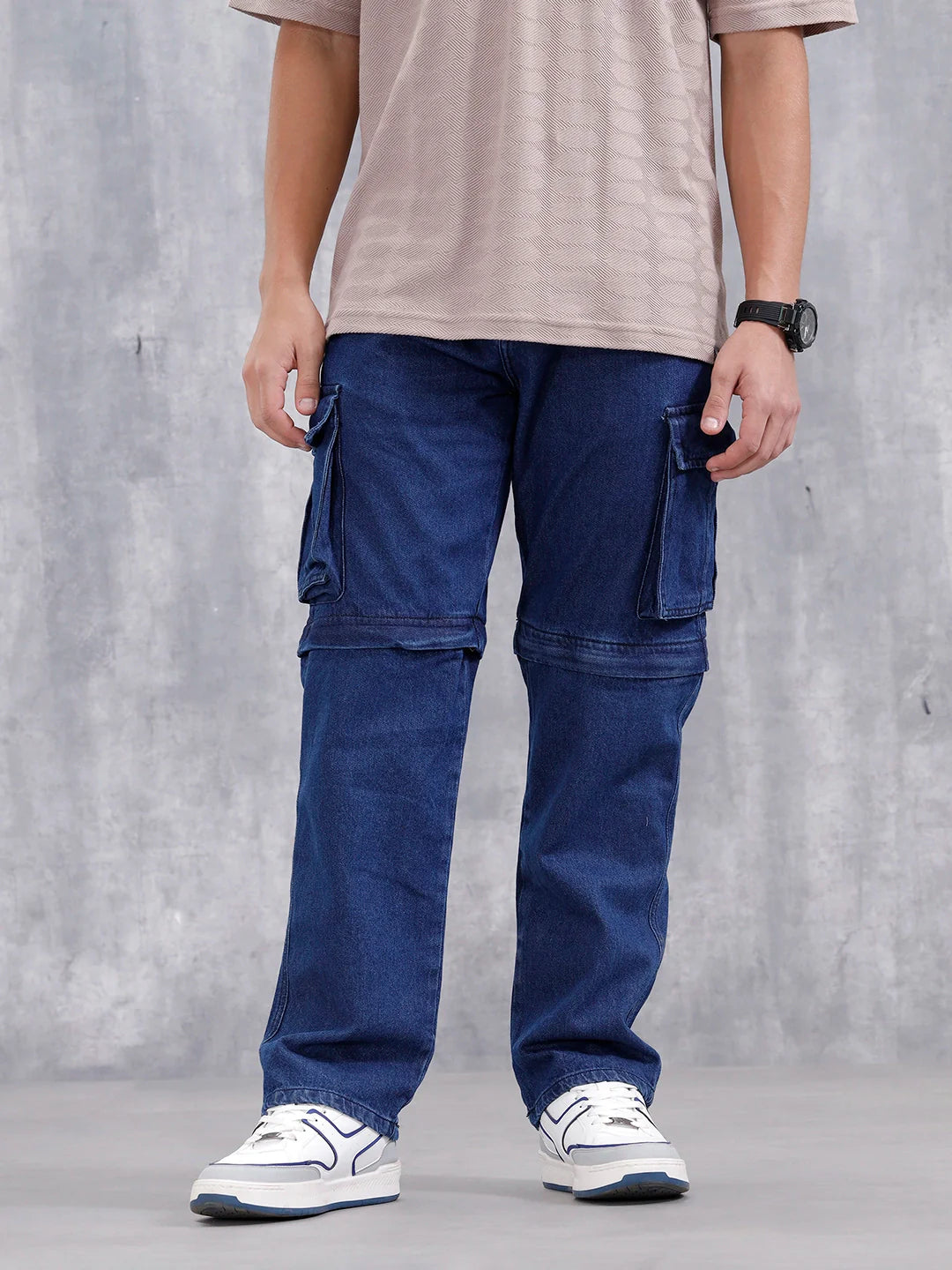 Men's Casual Loose Cargo Fit Jeans | Dark Stone