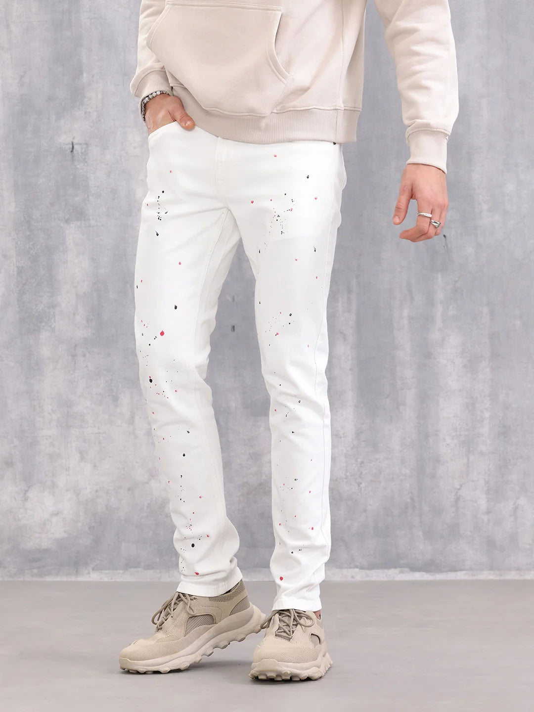 Slim Fit Paint Splash Jeans | White
