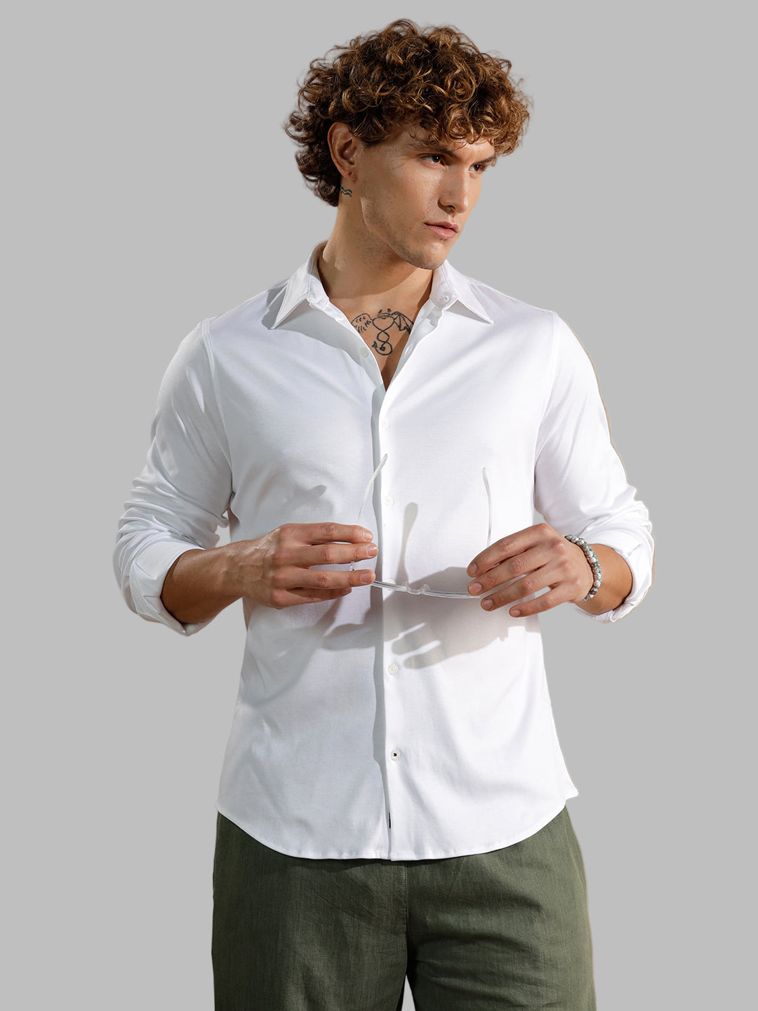 Solid Stretch Slim Fit Shirt | White