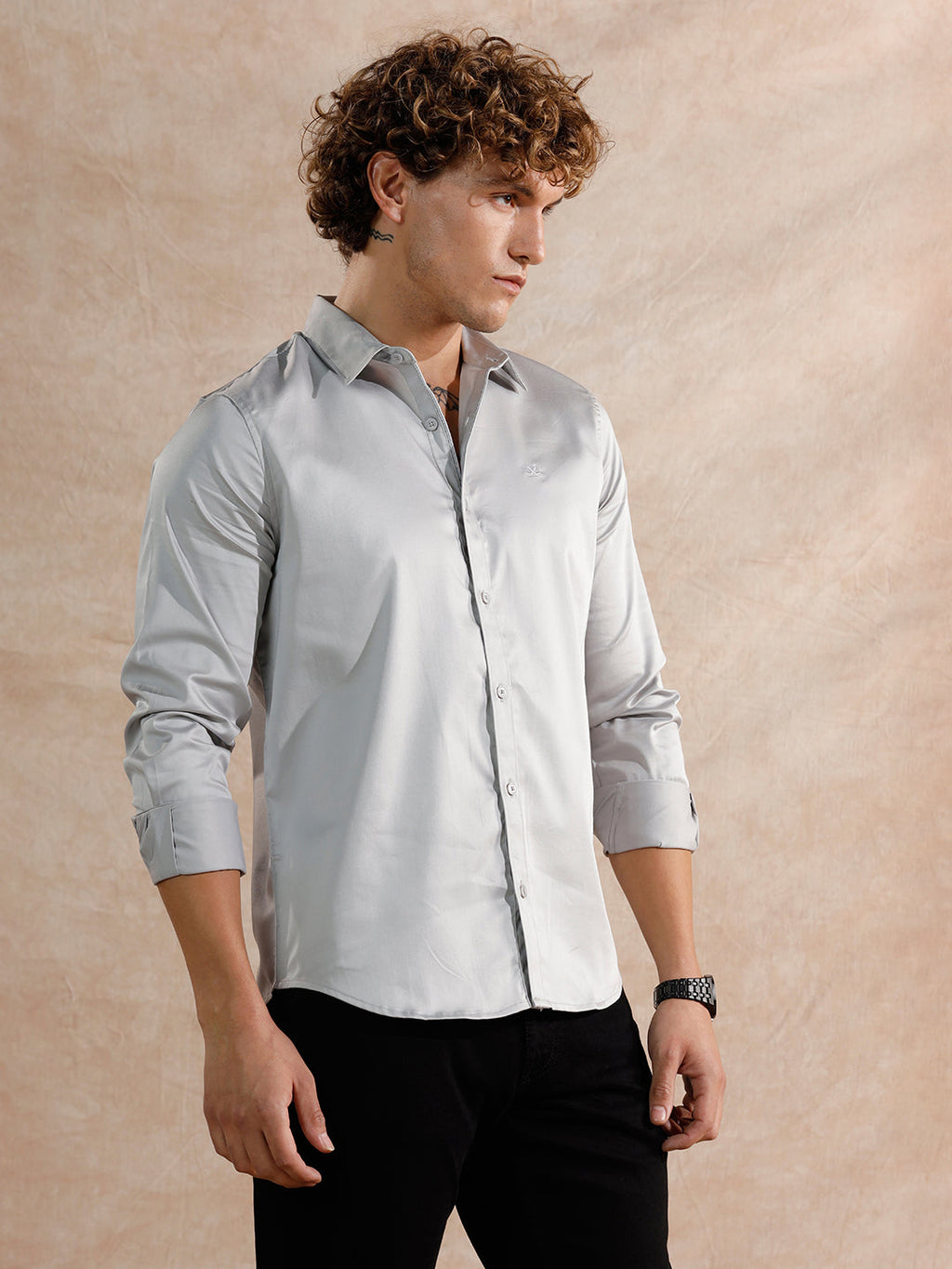 Solid Stretch Cotton Blend Shirt | Grey