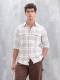 Slim Fit Checkered Casual Shirt For Men |Off White