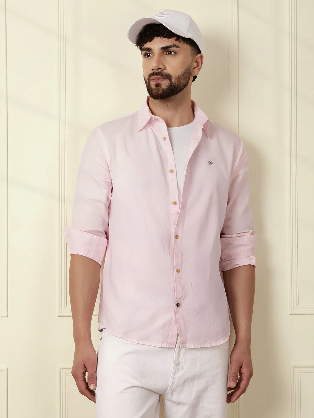Solid Linen Blend Shirt | Pink