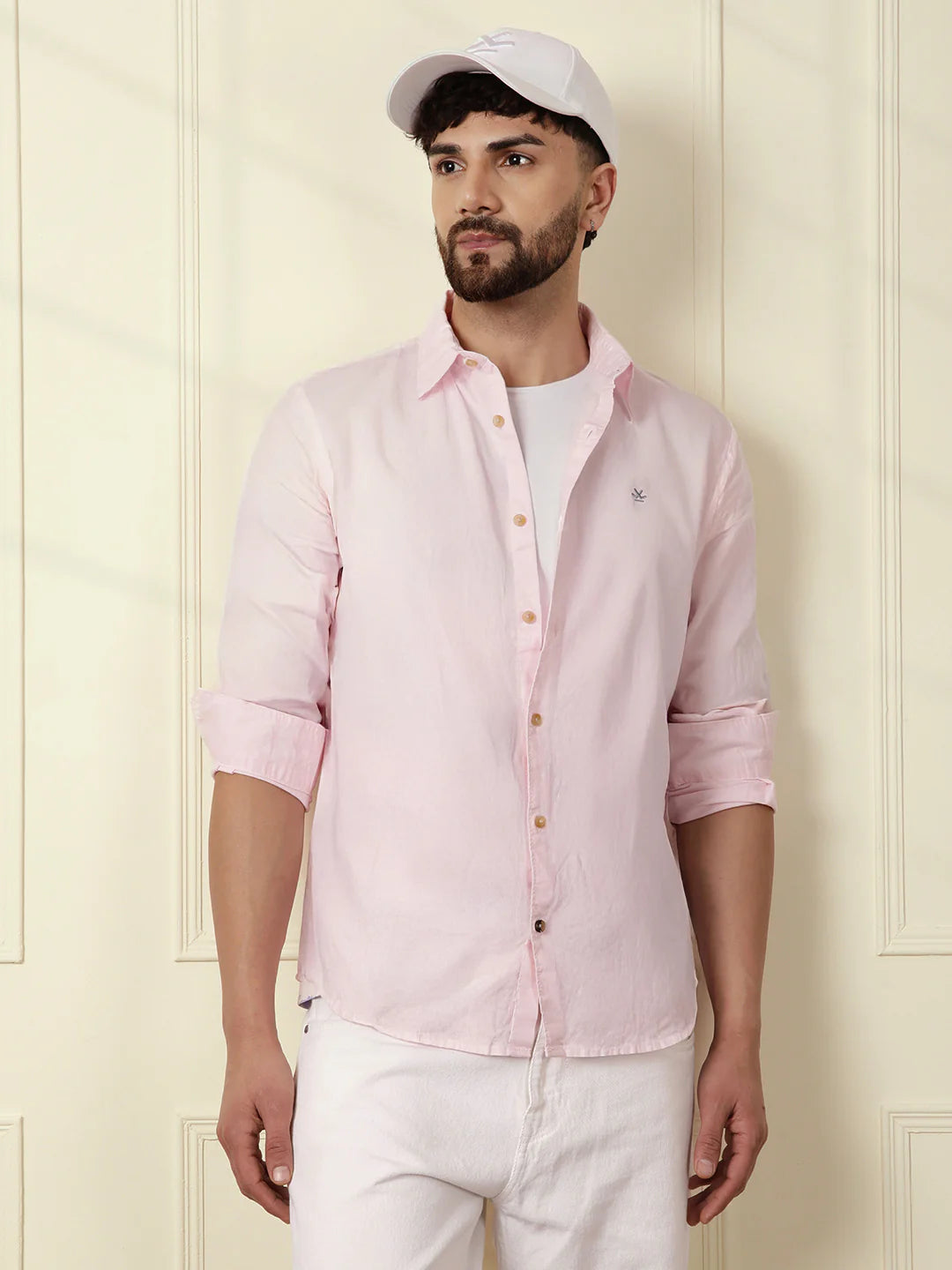 Solid Linen Blend Shirt | Pink