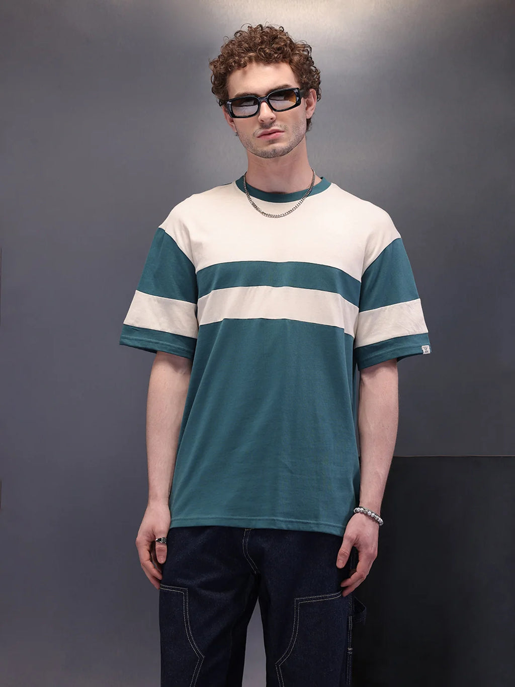 Colourblock Oversized Fit Casual Look T-shirt | Teal