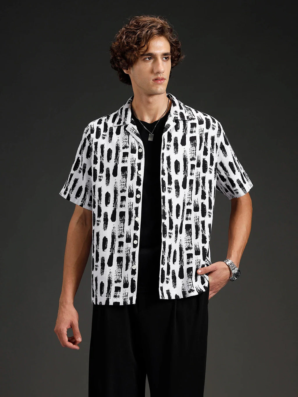 Wrogn All-Over-Printed Resort Collared Shirt | White