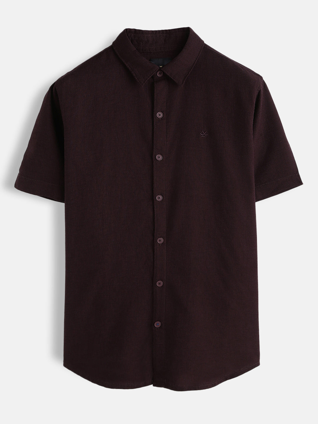 Solid Linen Blend Slim Fit Shirt | Maroon