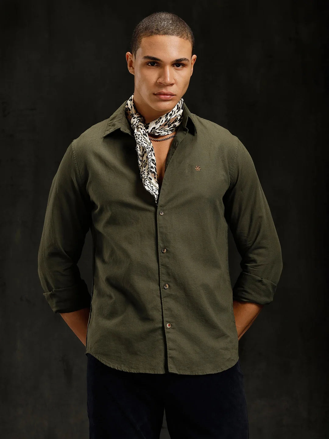 Solid Linen Blend Shirt | Olive