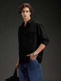 Men's casual oversized fit double pocket shirt | Black