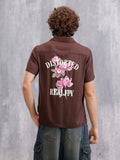 Fluid Resort Collar Shirt With Surreal Back Print | Brown