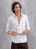 Textured Notebook Check Shirt In Slim Fit | White