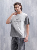 Washed Oversized Crew Neck T-shirt With Print | Light Grey
