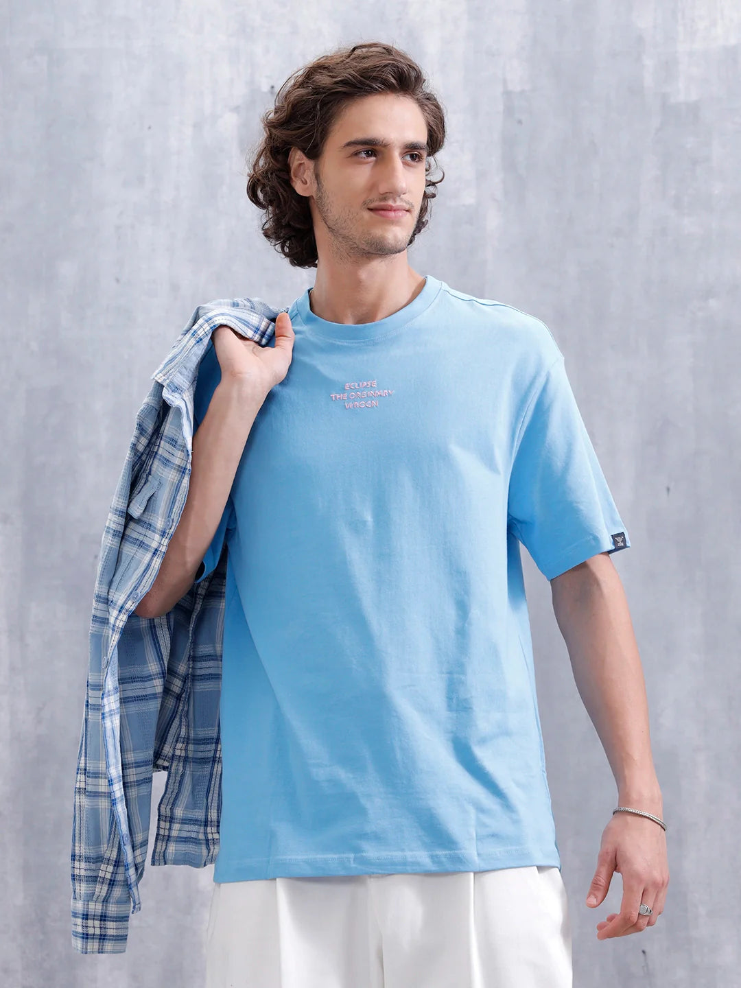 Men’s Embroidered Oversized Casual Tee | Blue