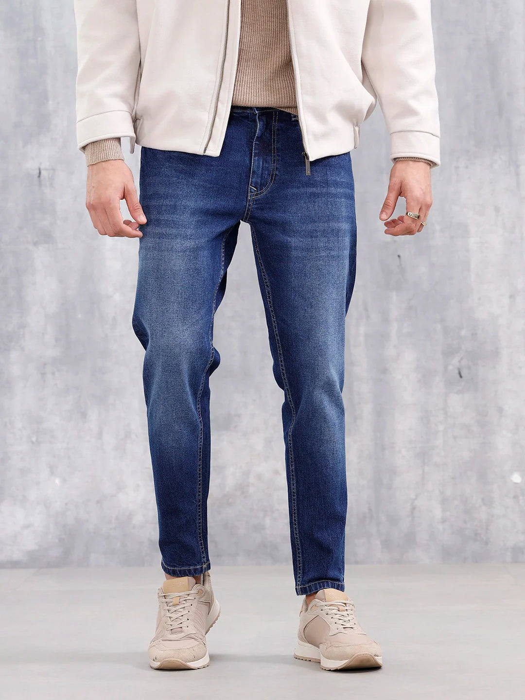 Men Casual Skinny Crop Jeans | Dark Stone