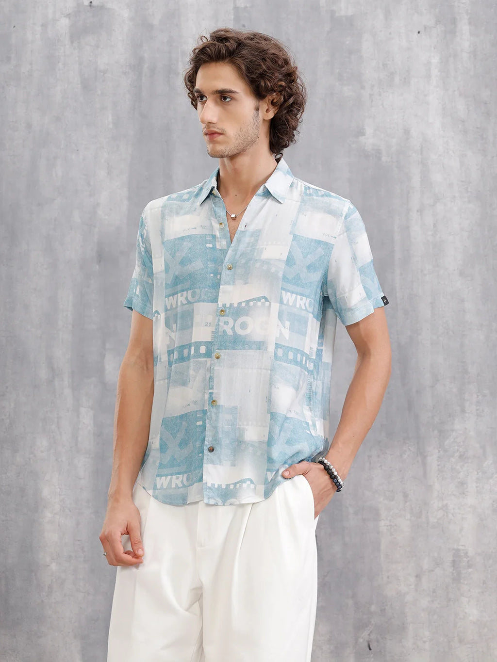 Fluid Viscose Shirt With Photo Reel Print  |  Blue
