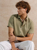 Solid Linen Blend Slim Fit Shirt | Olive