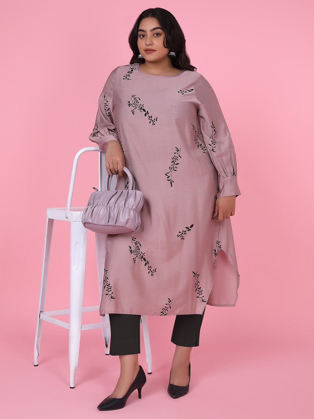 Women's Floral Straight Lavender Kurta
