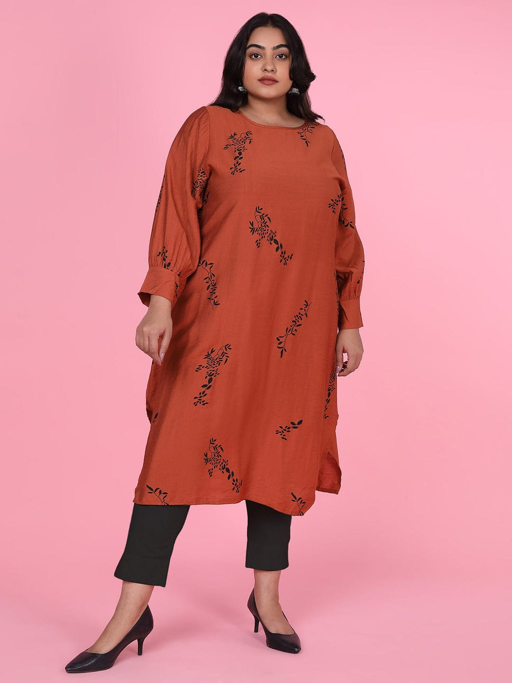 Women's Floral Straight Rust Kurta