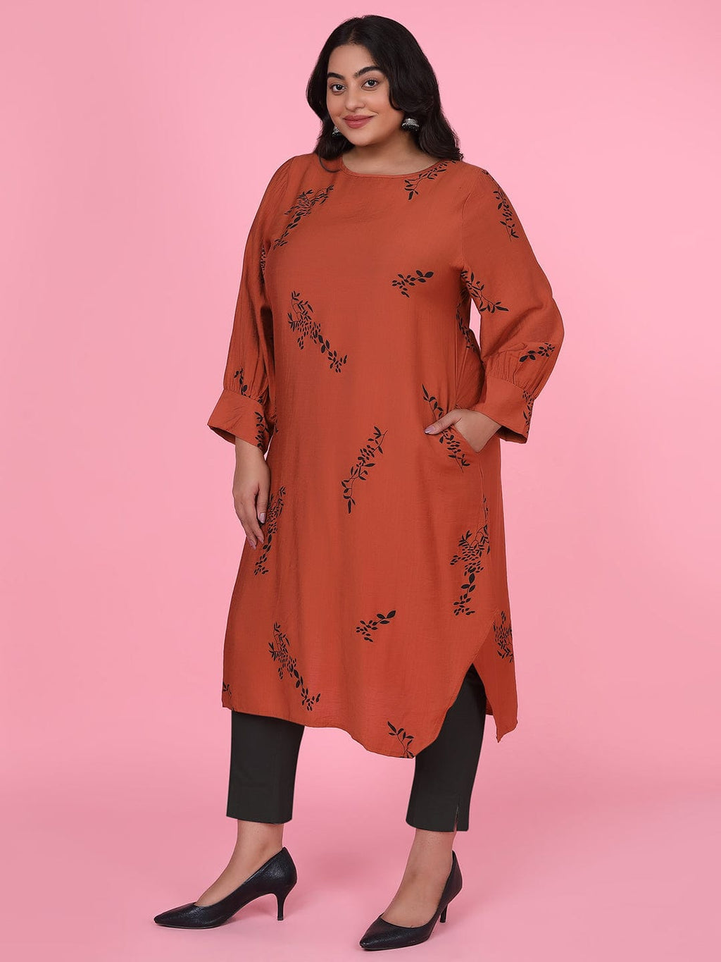 Women's Floral Straight Rust Kurta