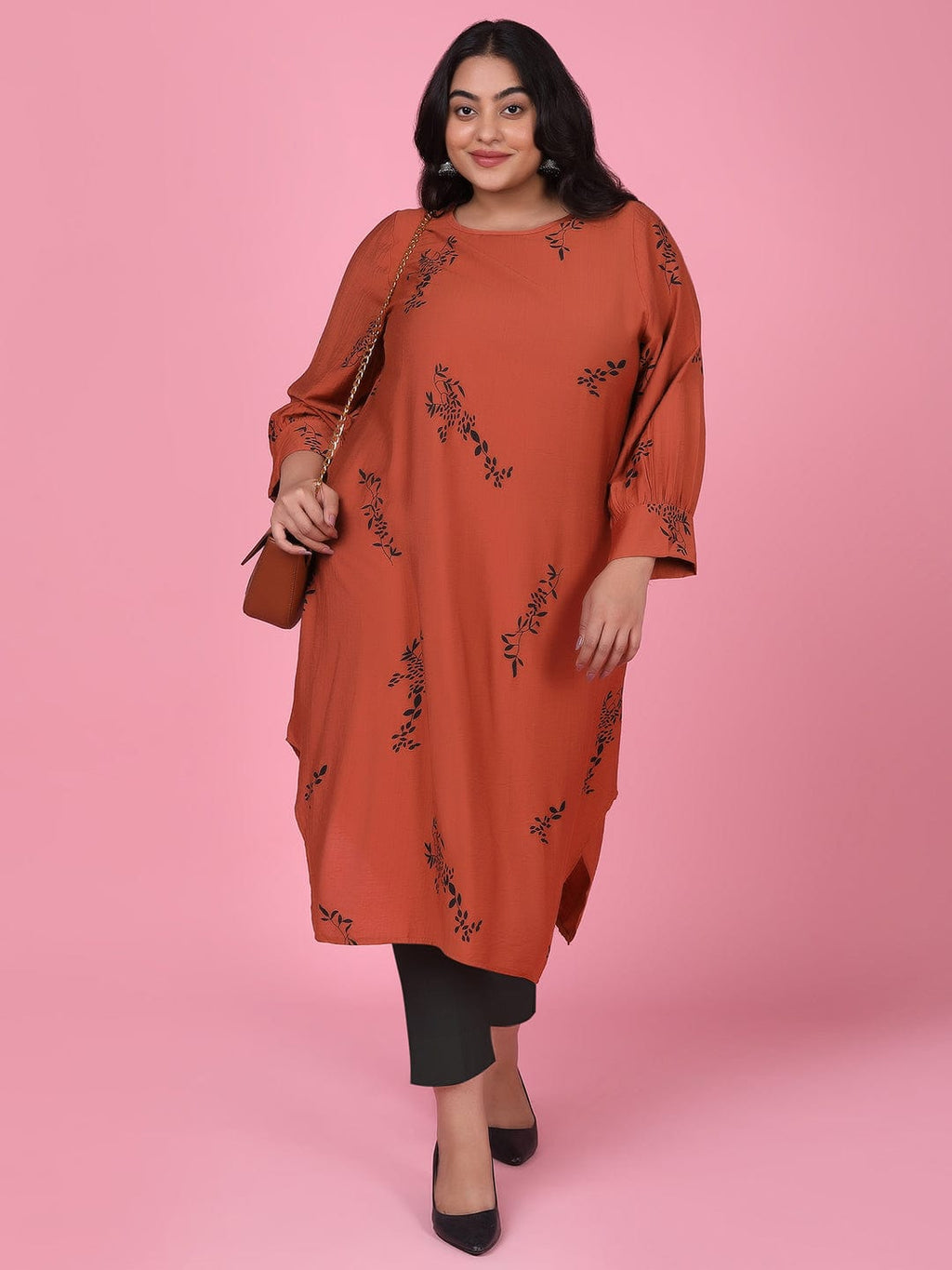 Women's Floral Straight Rust Kurta