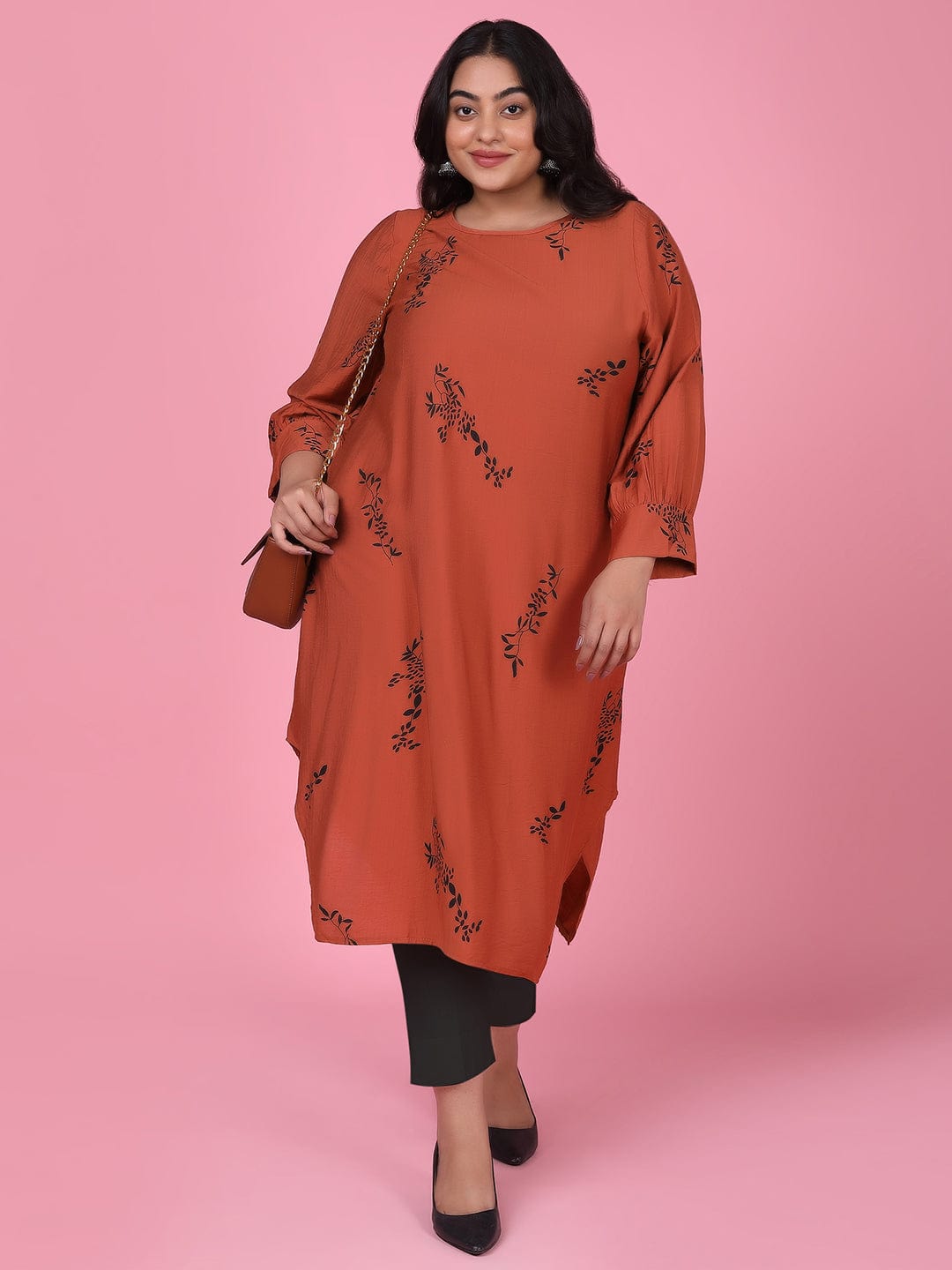 Women's Floral Straight Rust Kurta