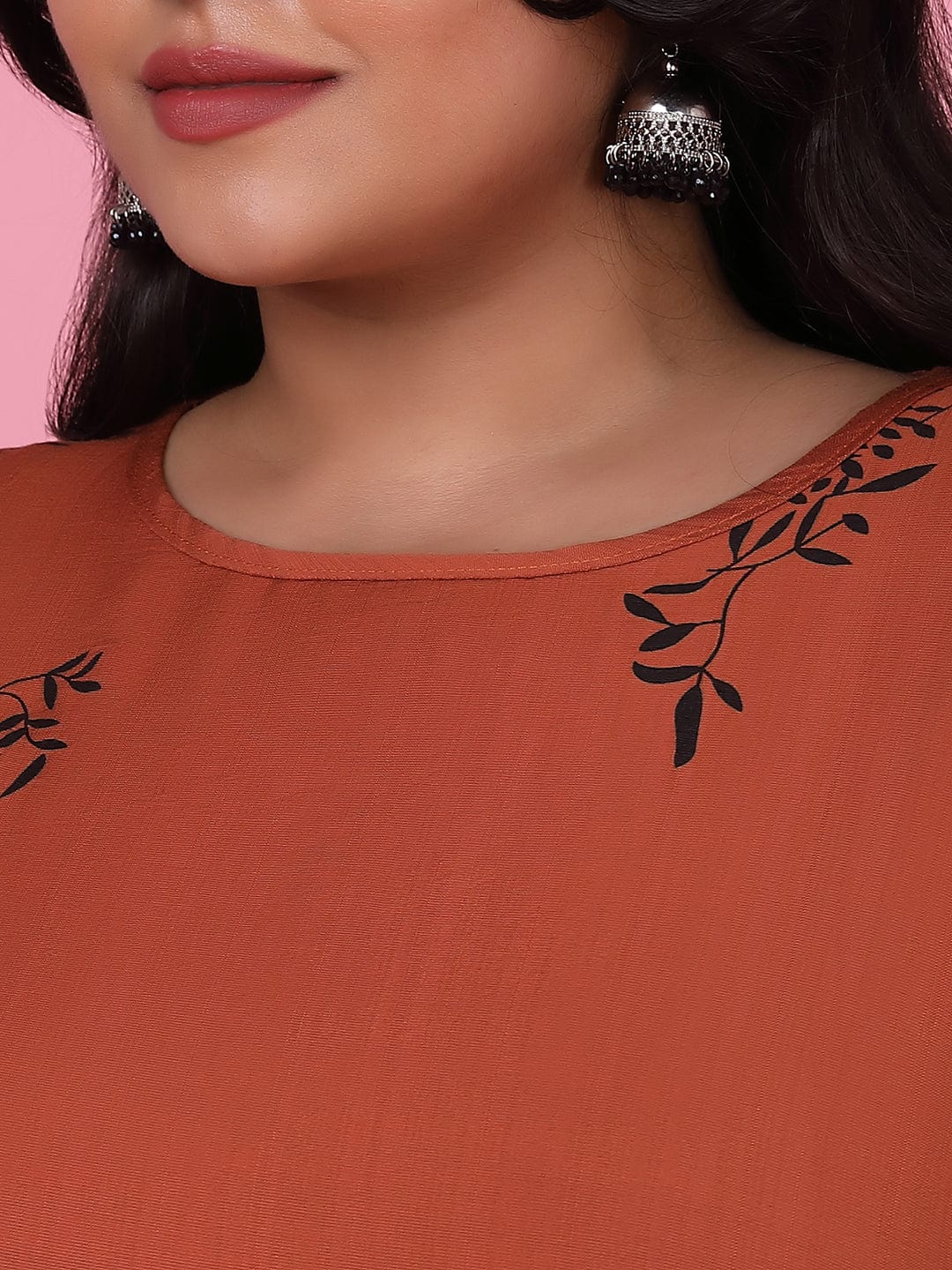 Women's Floral Straight Rust Kurta