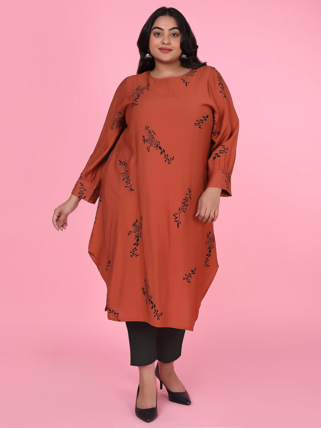 Women's Floral Straight Rust Kurta