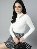 Women's Off White High Neck Long Sleeves Top