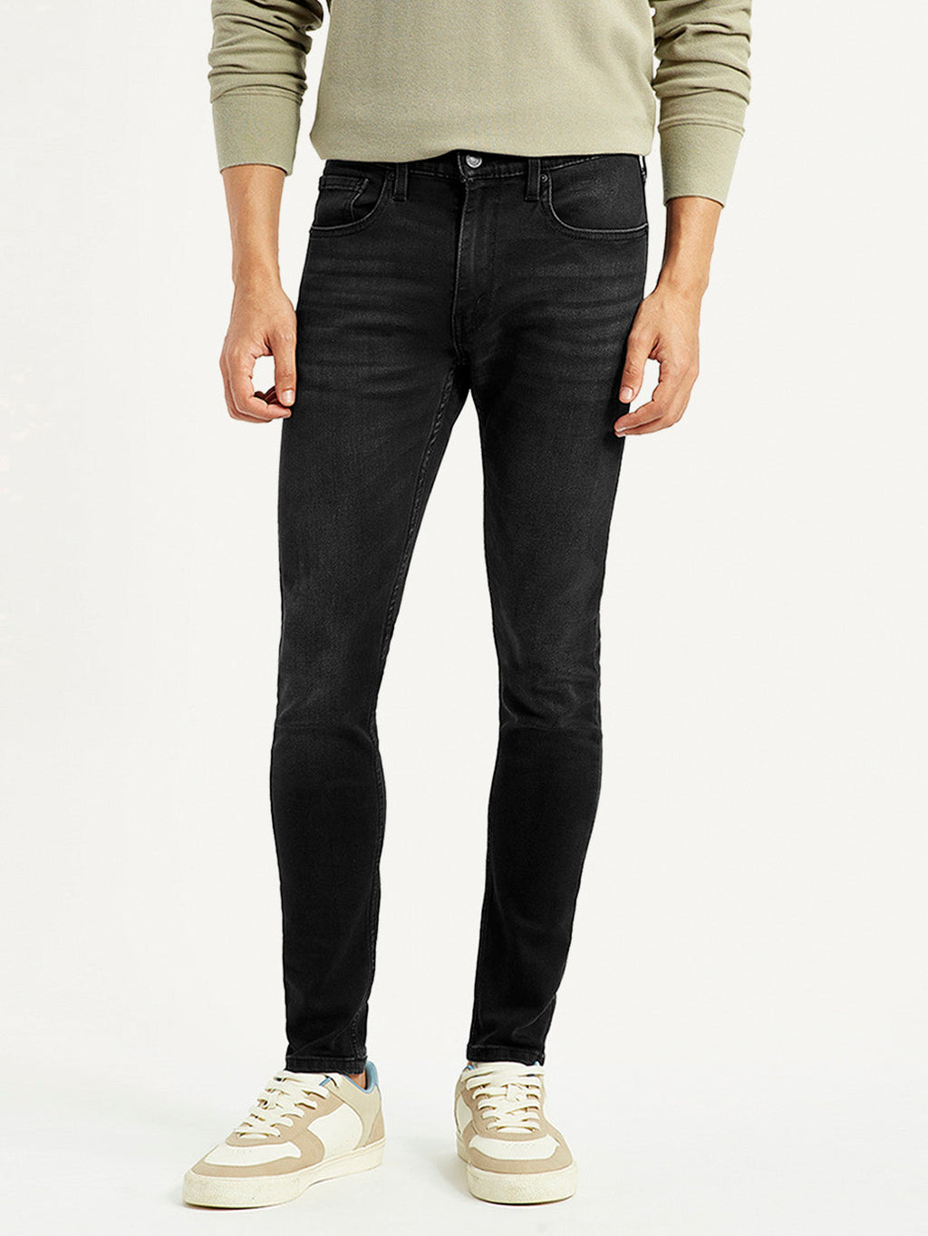 Men's Black Skinny Tapered Fit Mid Rise Jeans