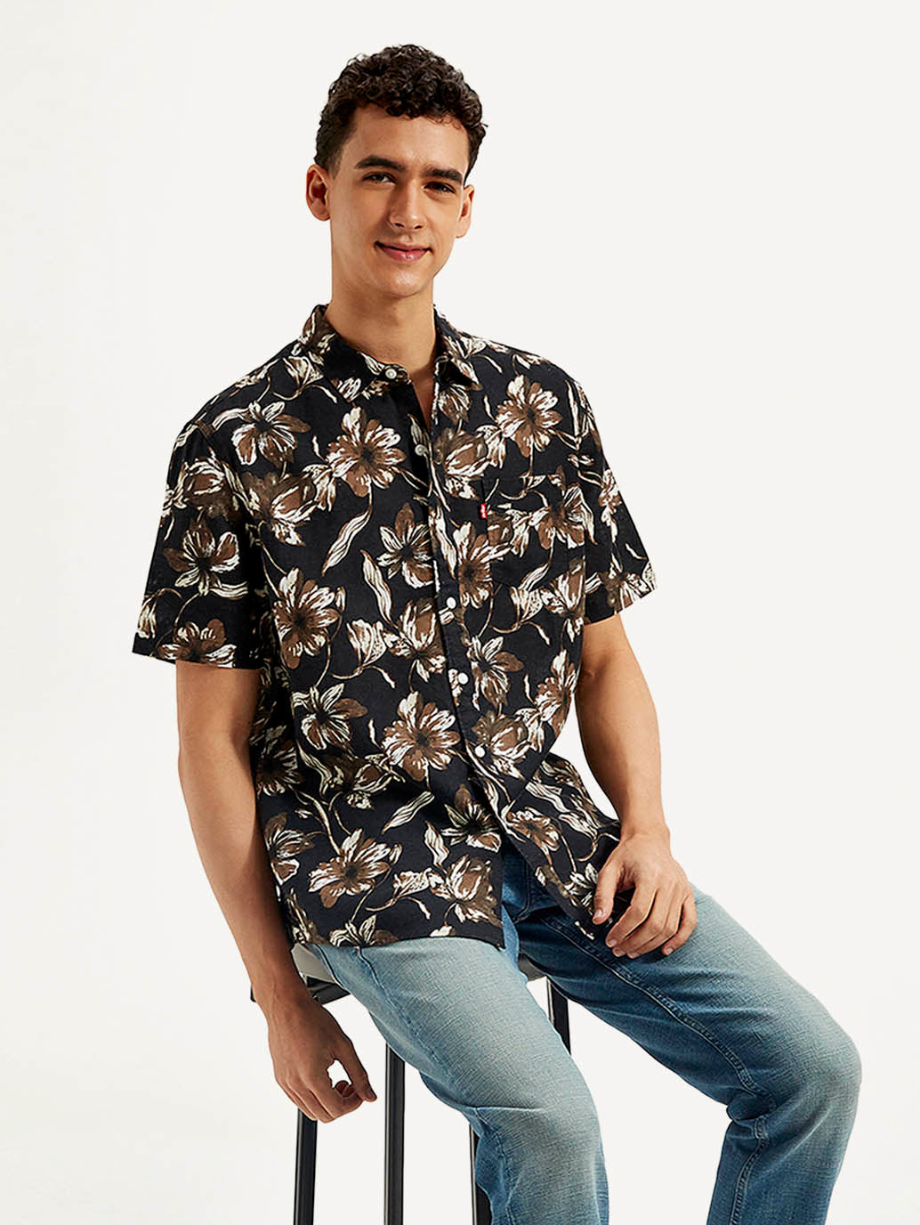Men's Floral Slim Fit Linen Shirt