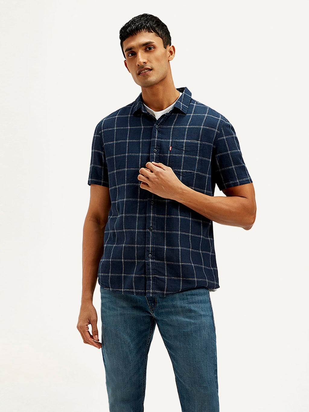 Men's Checkered Slim Fit Linen Shirt