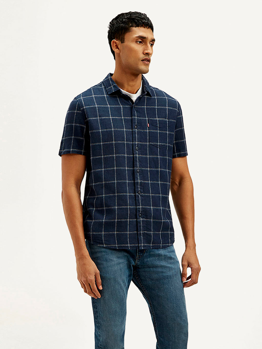 Men's Checkered Slim Fit Linen Shirt