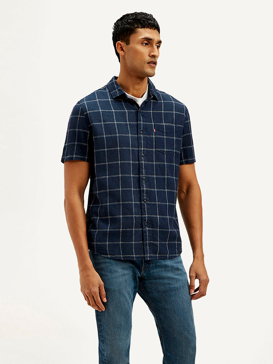 Men's Checkered Slim Fit Linen Shirt