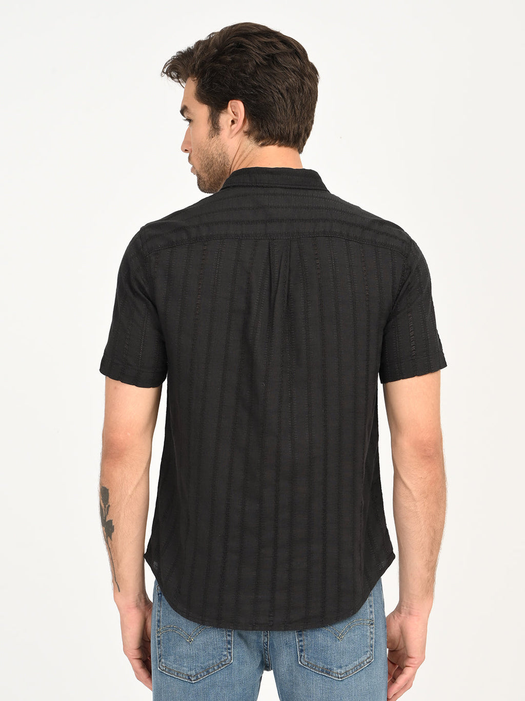 Men's Textured Black Slim Fit Shirt